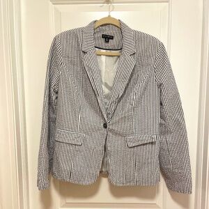 Willi Smith 100% Cotton Gray and White Casual Blazer - Size 12 but Runs Small